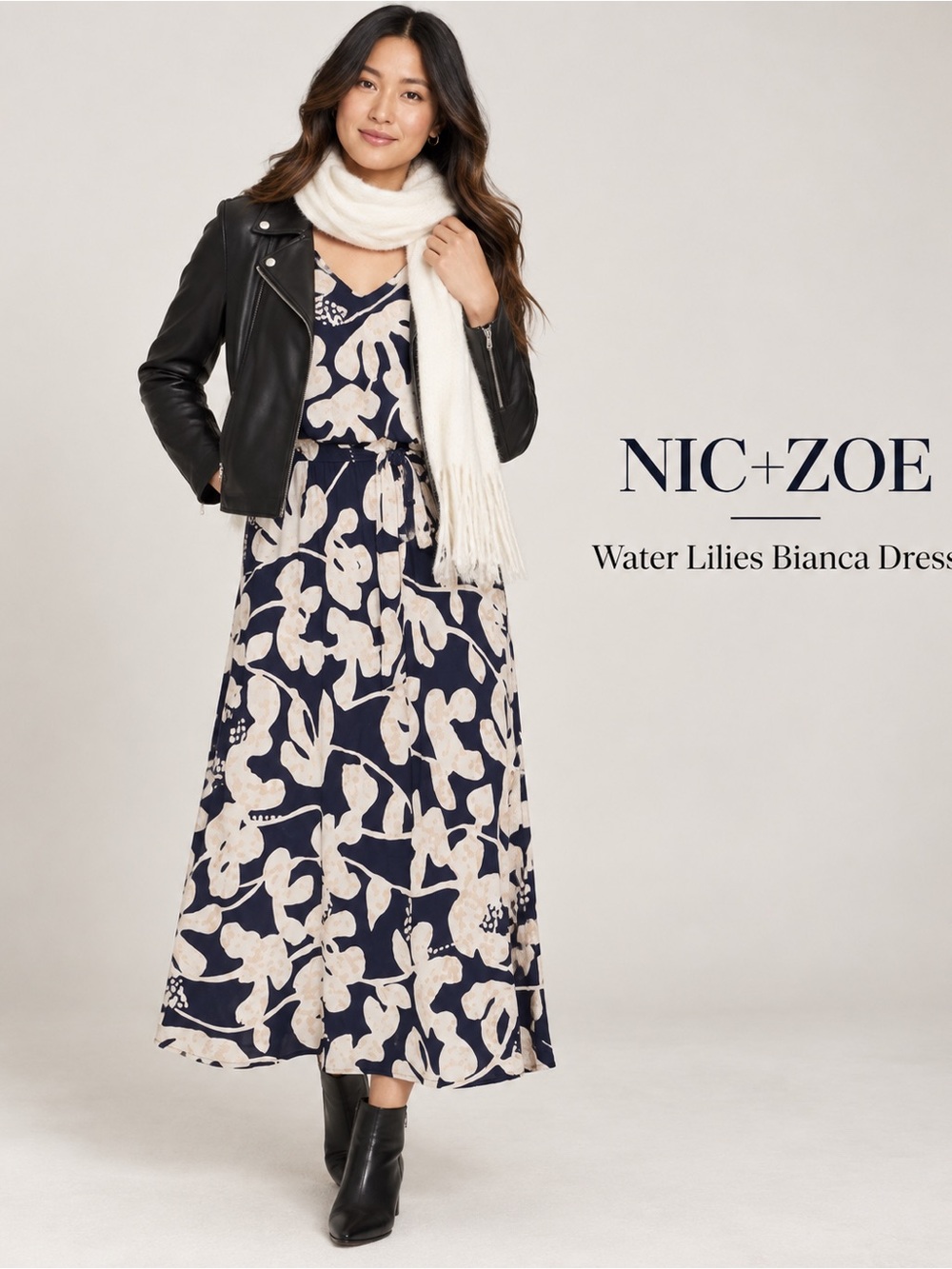 NIC+ZOE Water Lilies Bianca Maxi Dress - Navy & Cream